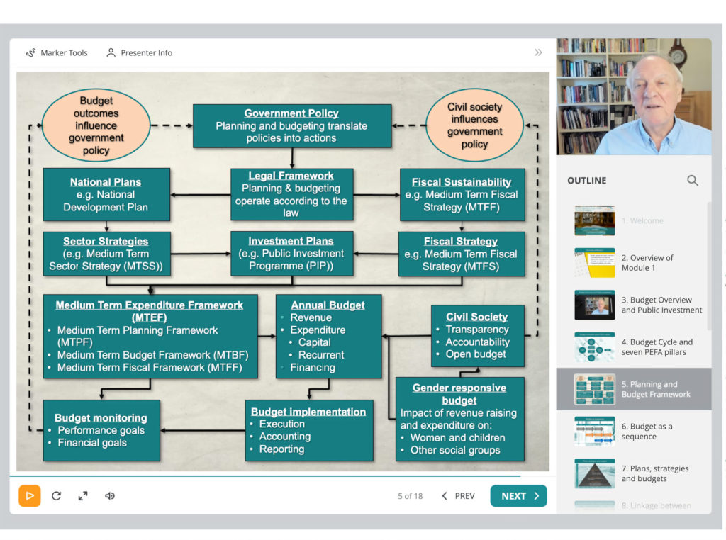 Screenshot from the Diploma in Public Financial Management course